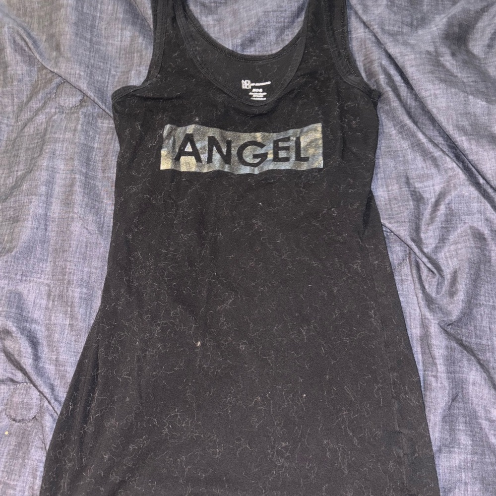 Black Tank Top with 'Angel' Graphic